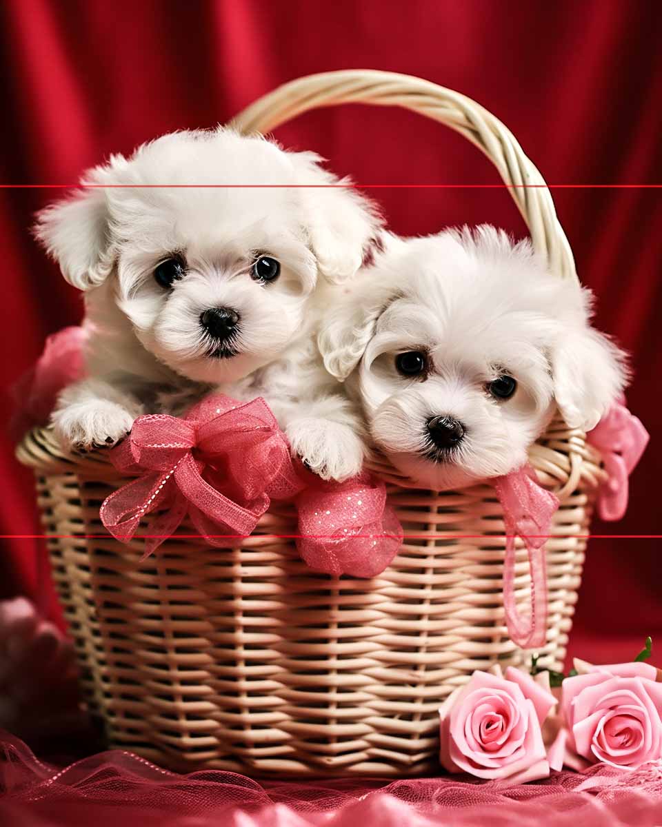 Bichon Frise with Pink Roses