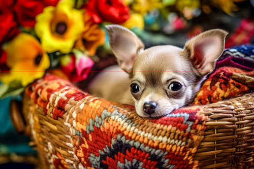 Chihuahua Puppy On Handwoven Mexican Blanket