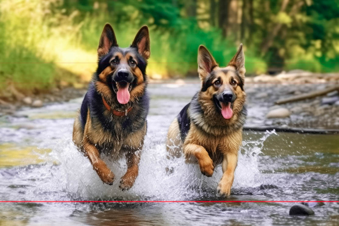 2 German Shepherds Splashing in Stream