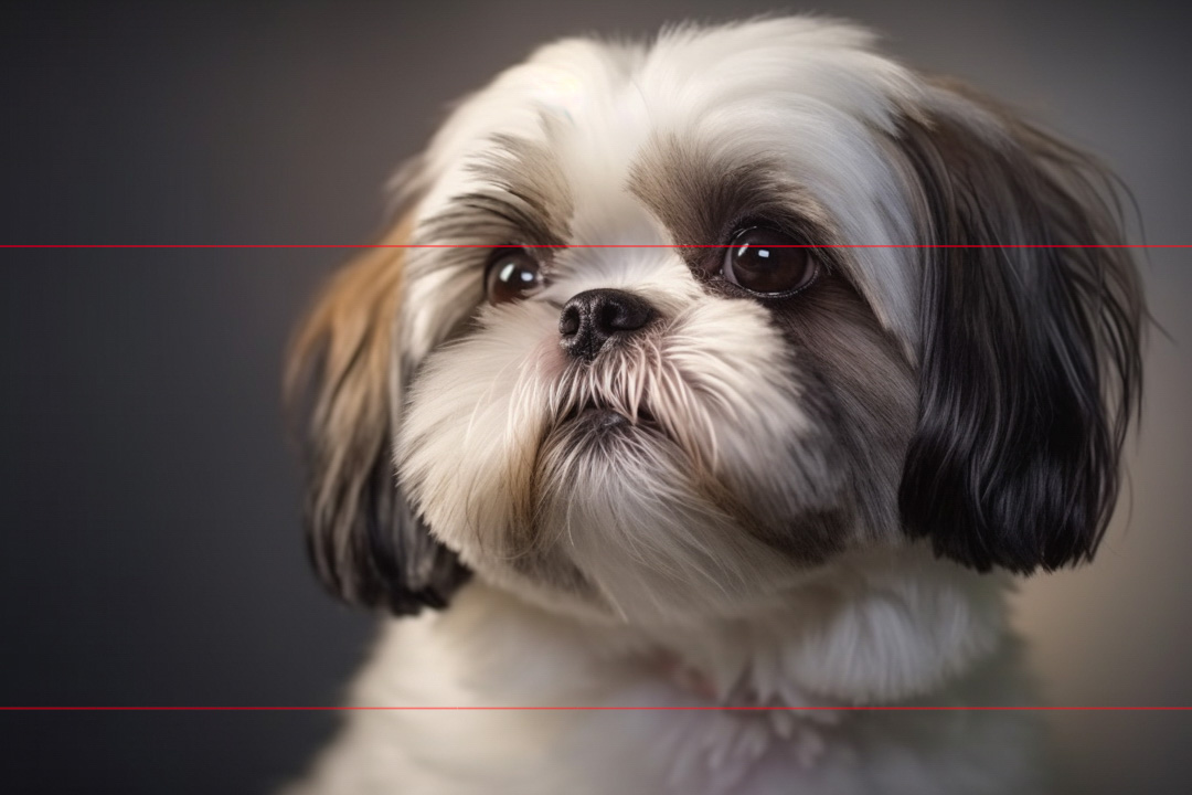 A picture of a Shih Tzu Puppy with rainbow colored rays of light shooting out radially