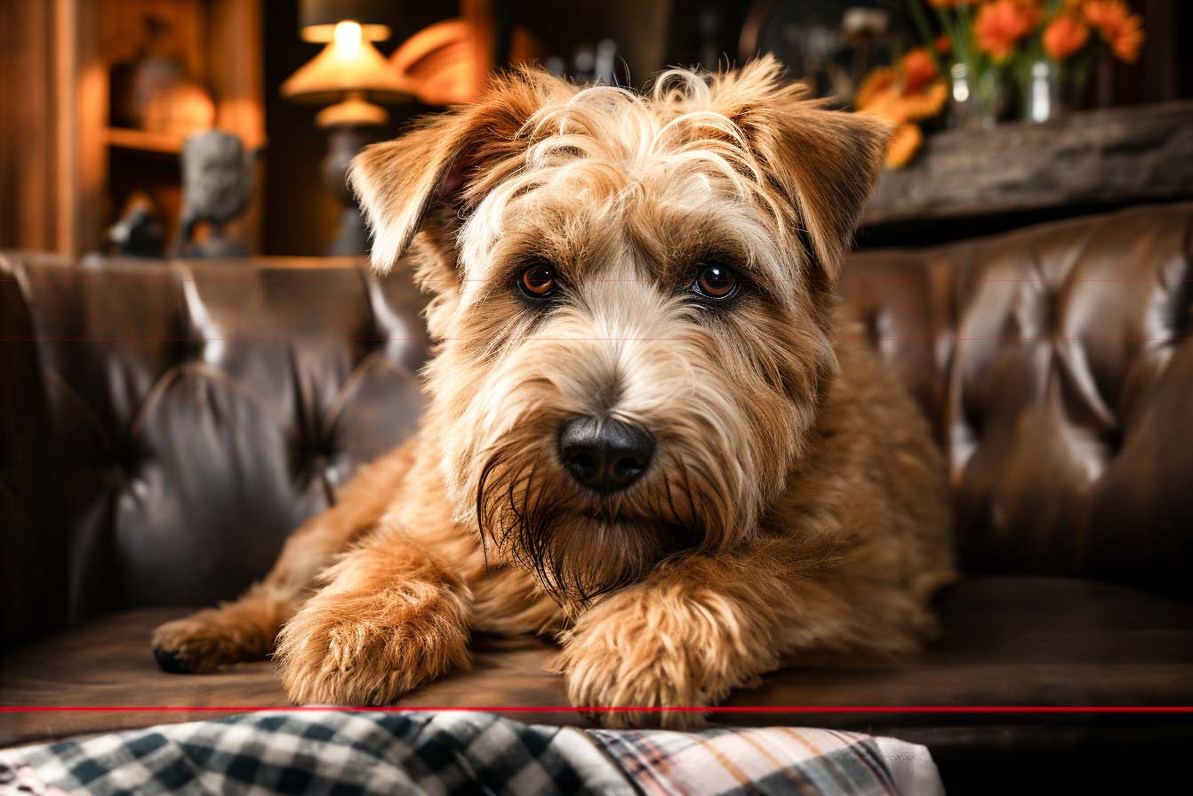 Soft Coated Wheaten Terrier art prints on paper & canvas at k9 Gallery of Art. Delightful, detailed & humorous high-quality photorealistic original images.  Explore our exhibits today!